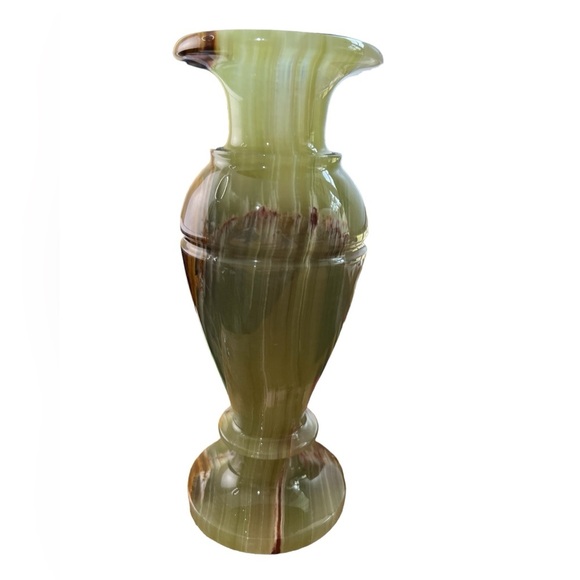 Solid Alabaster Vase Hand Turned Green and Brown Heavy 8" Tall - Picture 4 of 7